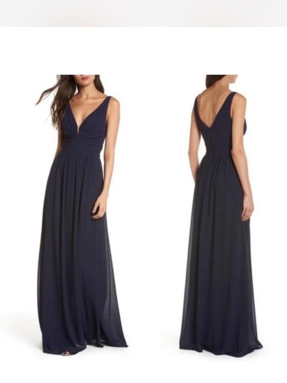 Lulu's Navy V-Neck Chiffon Maxi Dress